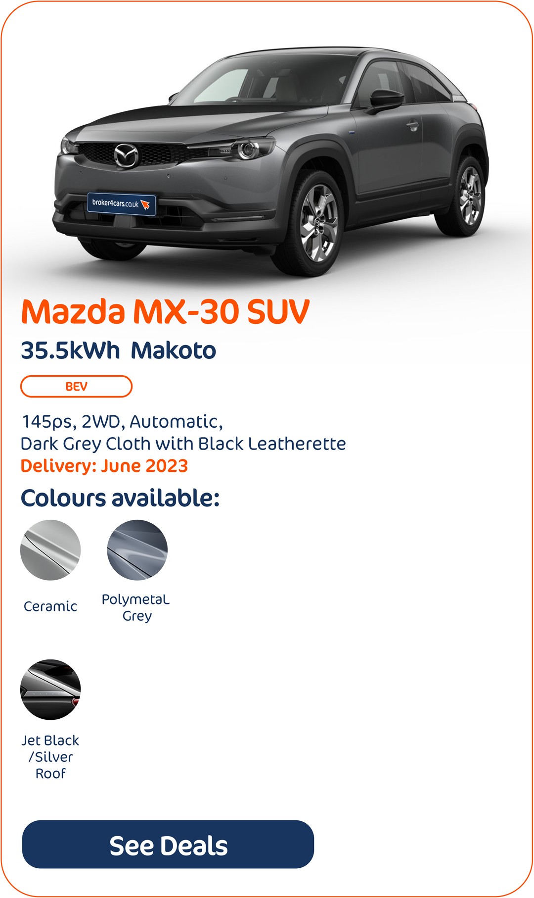 Mazda MX-30 SUV 35.5kWh Makoto - Click to Enquire